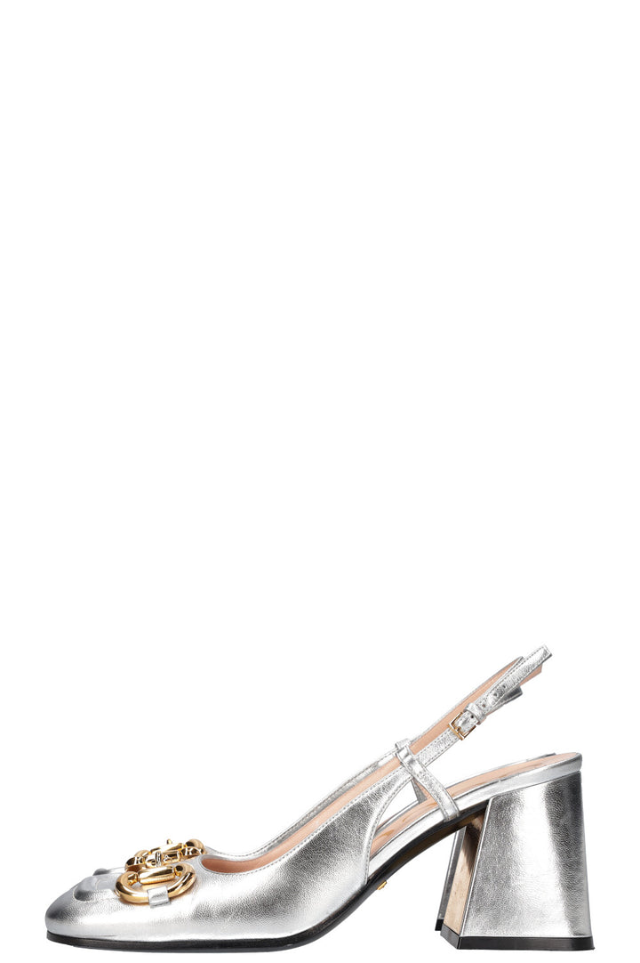 GUCCI Baby Horsebit Slingback Pumps Silver
