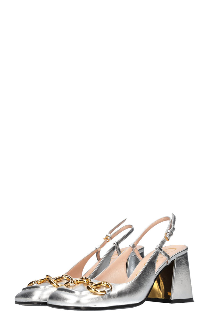 GUCCI Baby Horsebit Slingback Pumps Silver