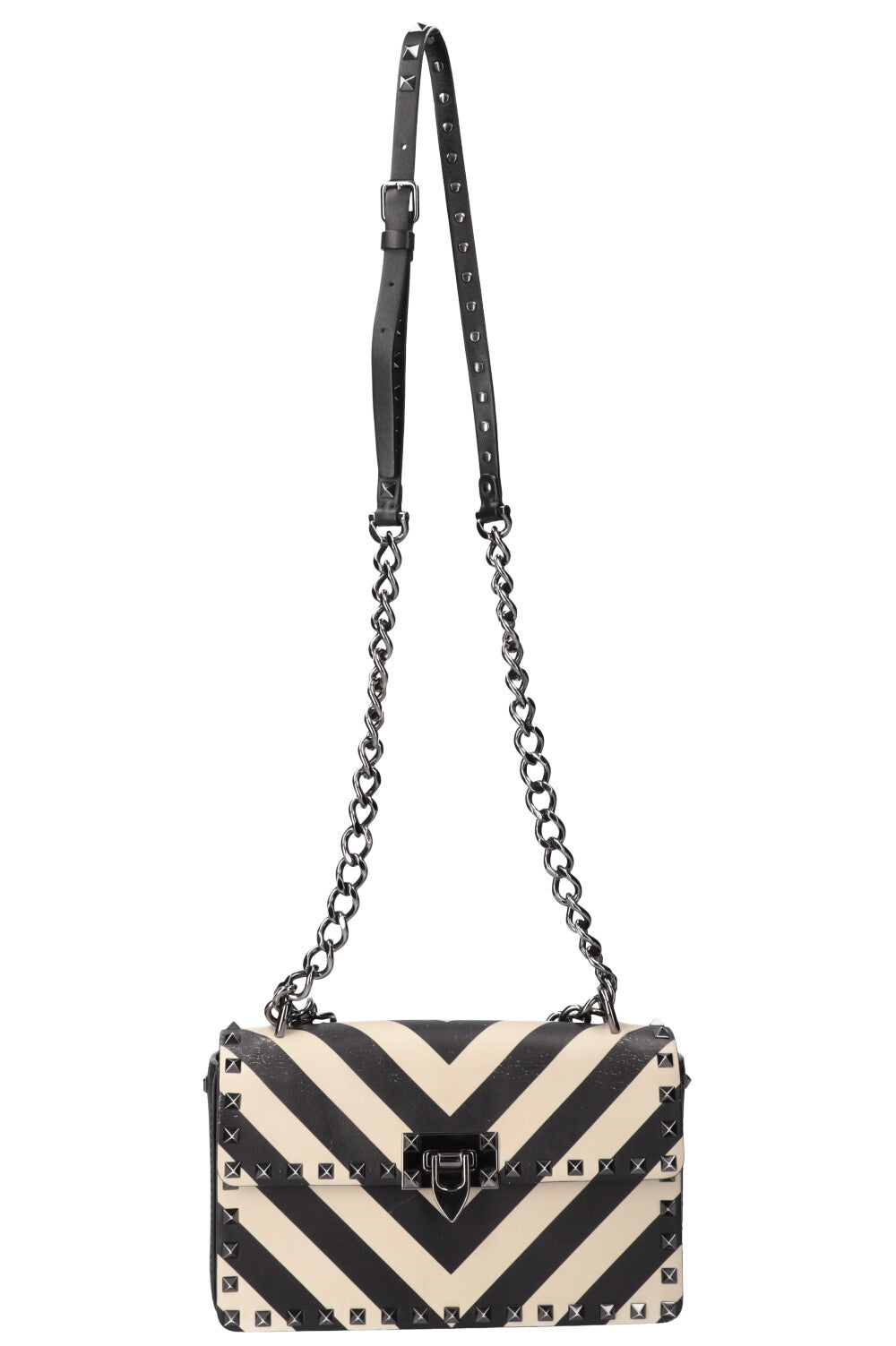 VALENTINO Rockstud Flip Lock Bag Black White