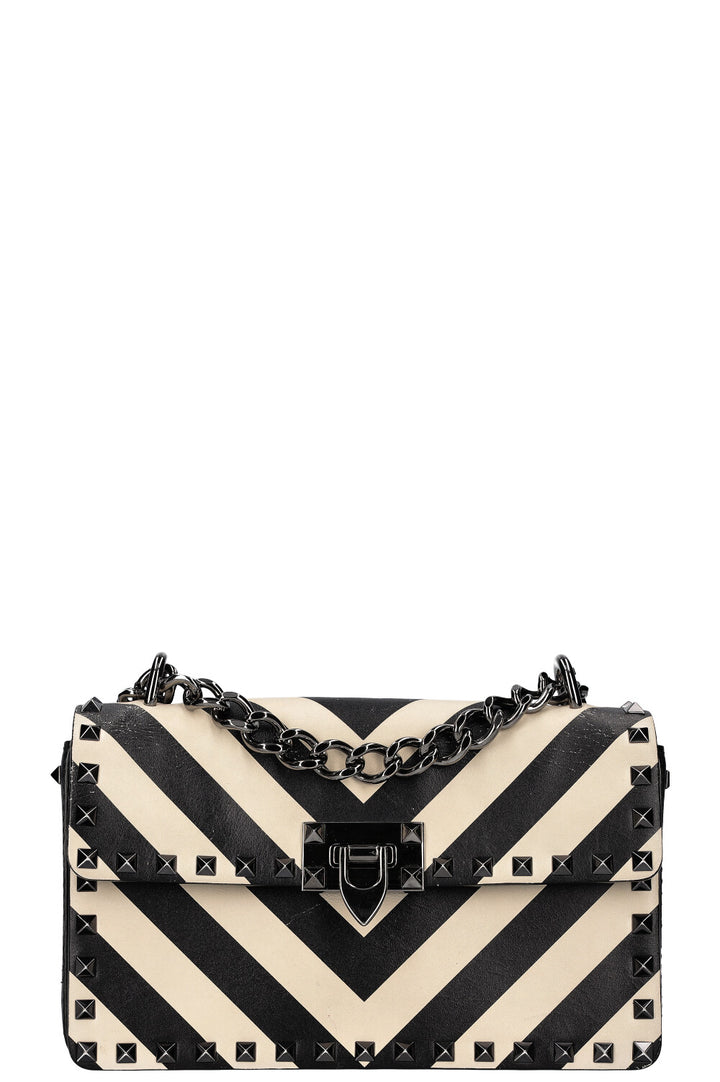 VALENTINO Rockstud Flip Lock Bag Black White