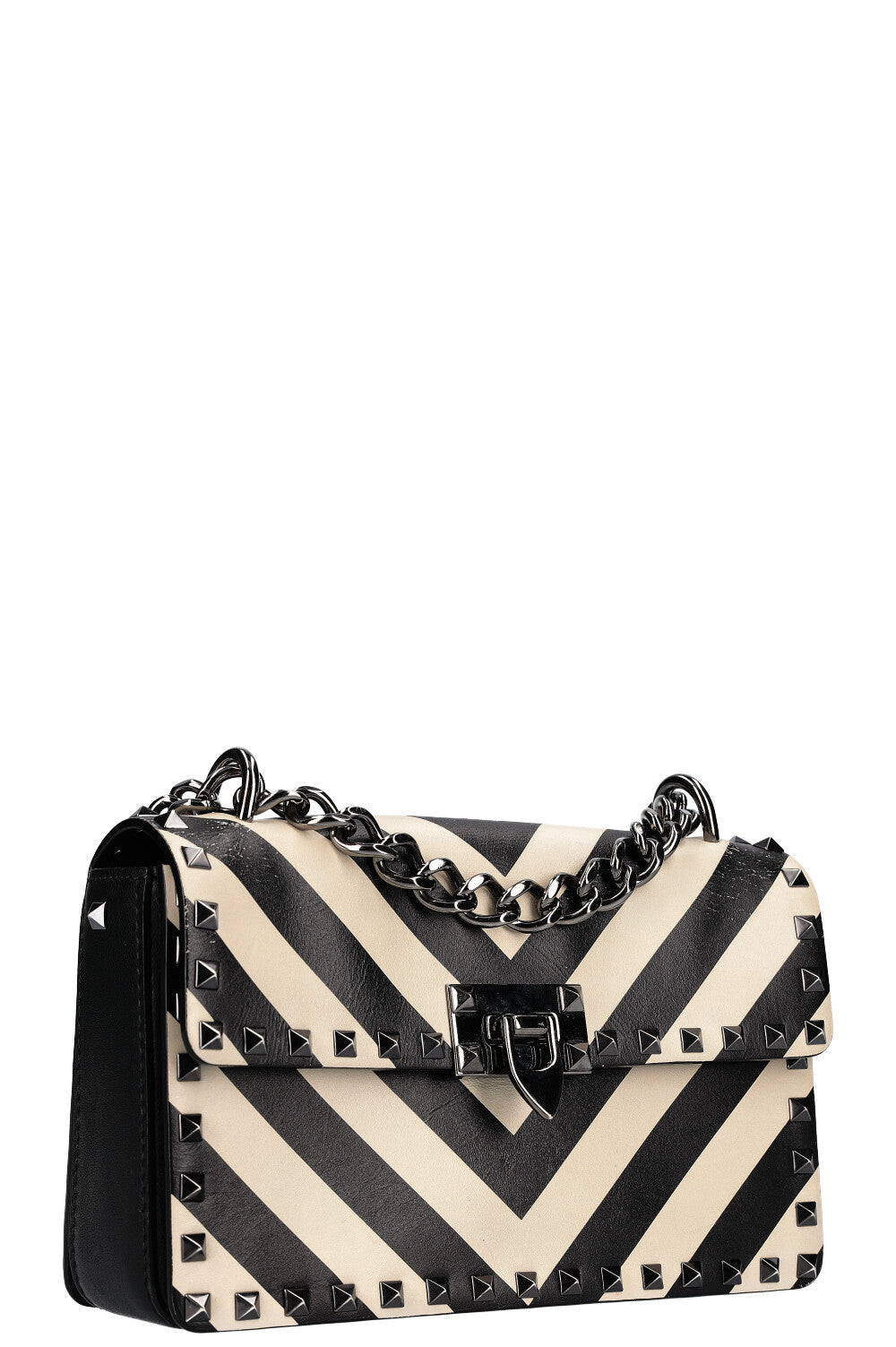 VALENTINO Rockstud Flip Lock Bag Black White