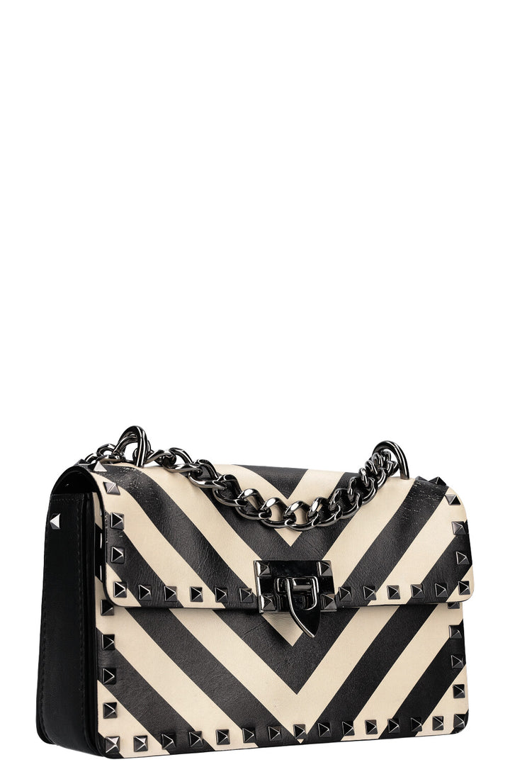 VALENTINO Rockstud Flip Lock Bag Black White