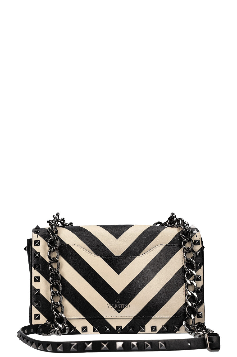 VALENTINO Rockstud Flip Lock Bag Black White