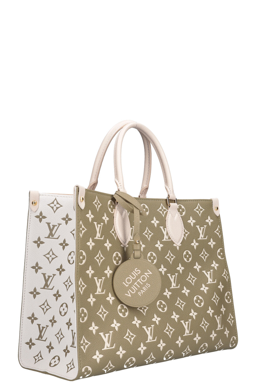 Louis Vuitton Onthego MM Khaki Green/Beige/Cream in Cowhide