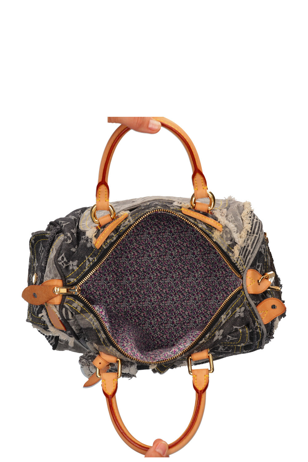 Lot - Louis Vuitton Denim Patchwork Speedy 30 Handbag H.- 8 1/2 in