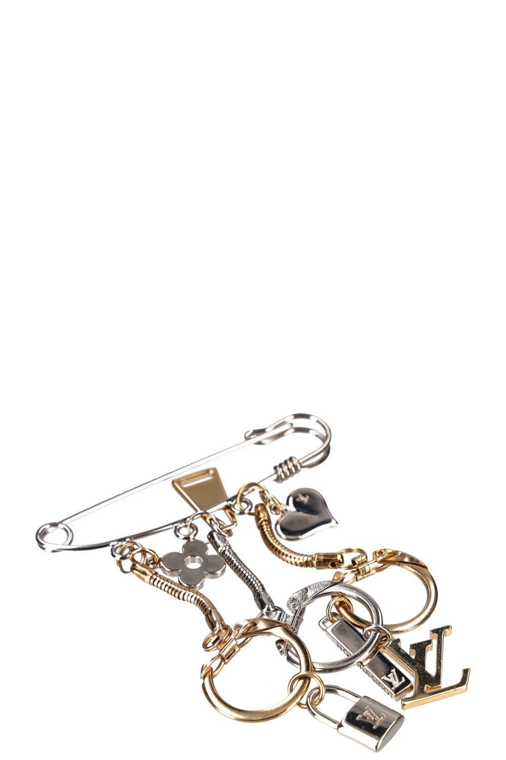 LOUIS VUITTON Safety Pin Logo Charm Brooch