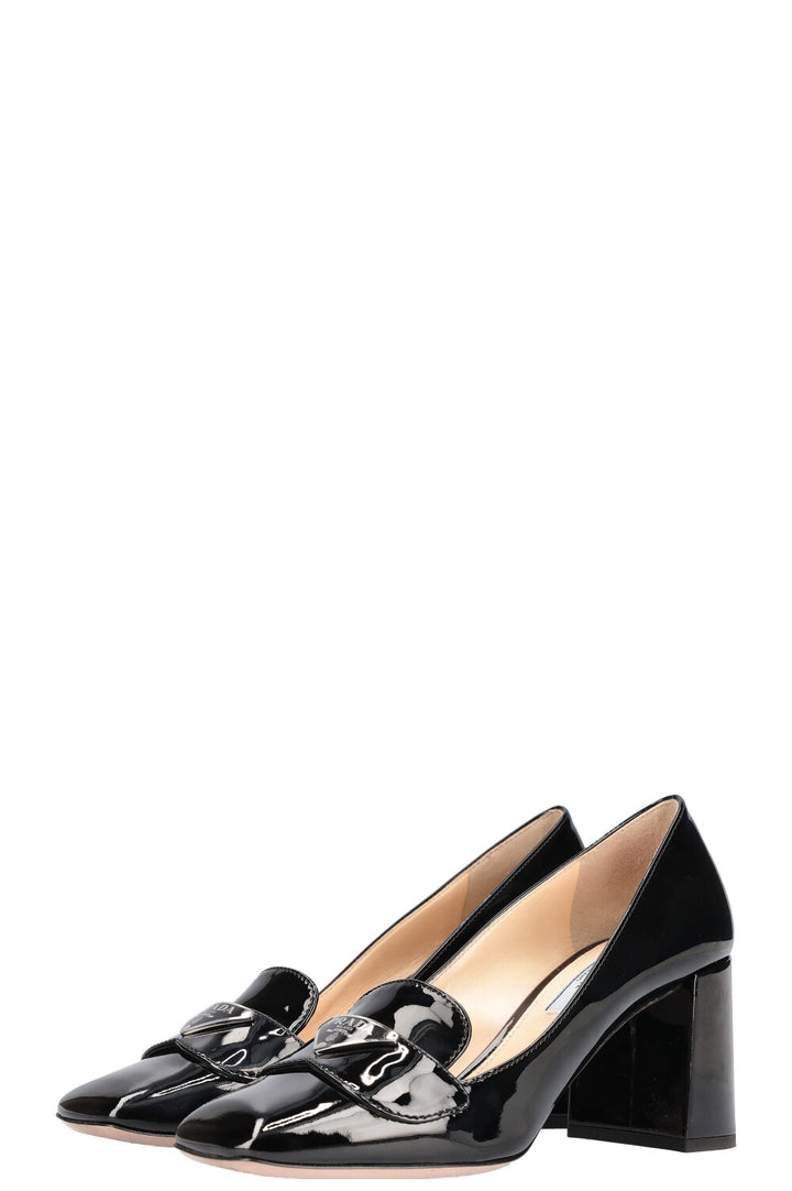 PRADA Logo Heels Patent Black