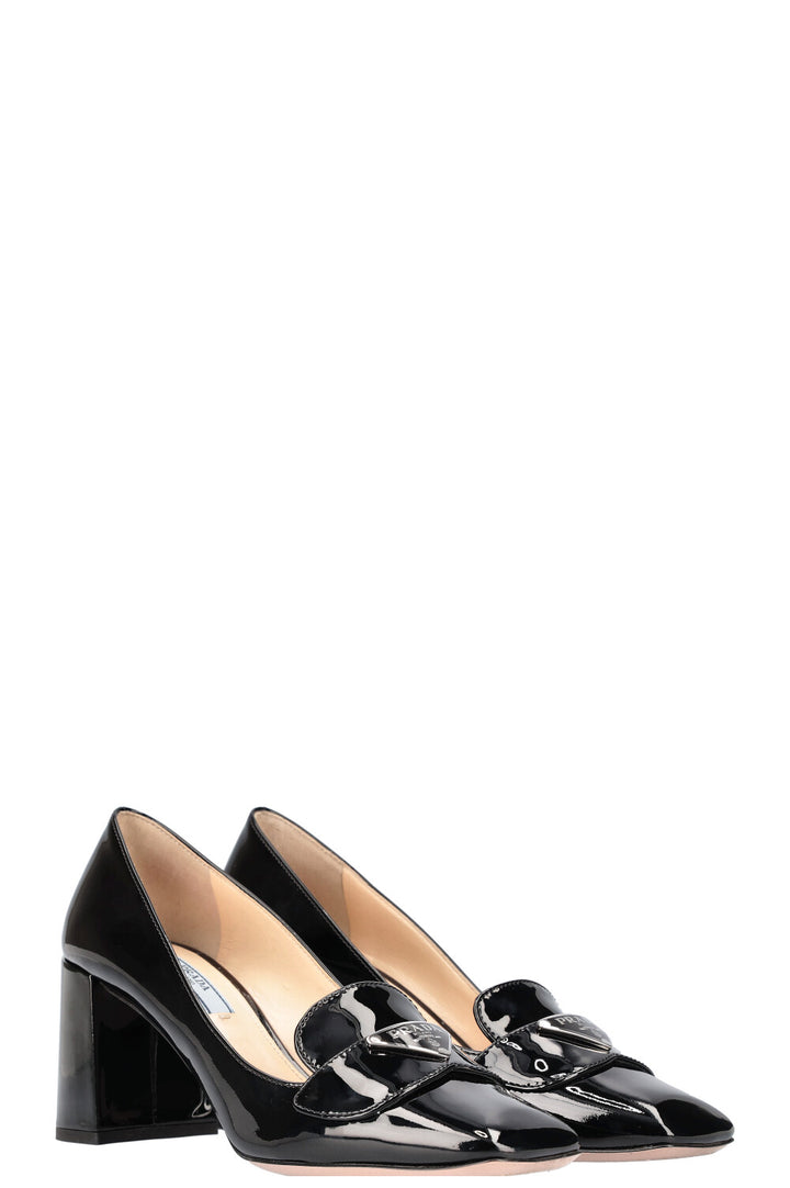 PRADA Logo Heels Patent Black