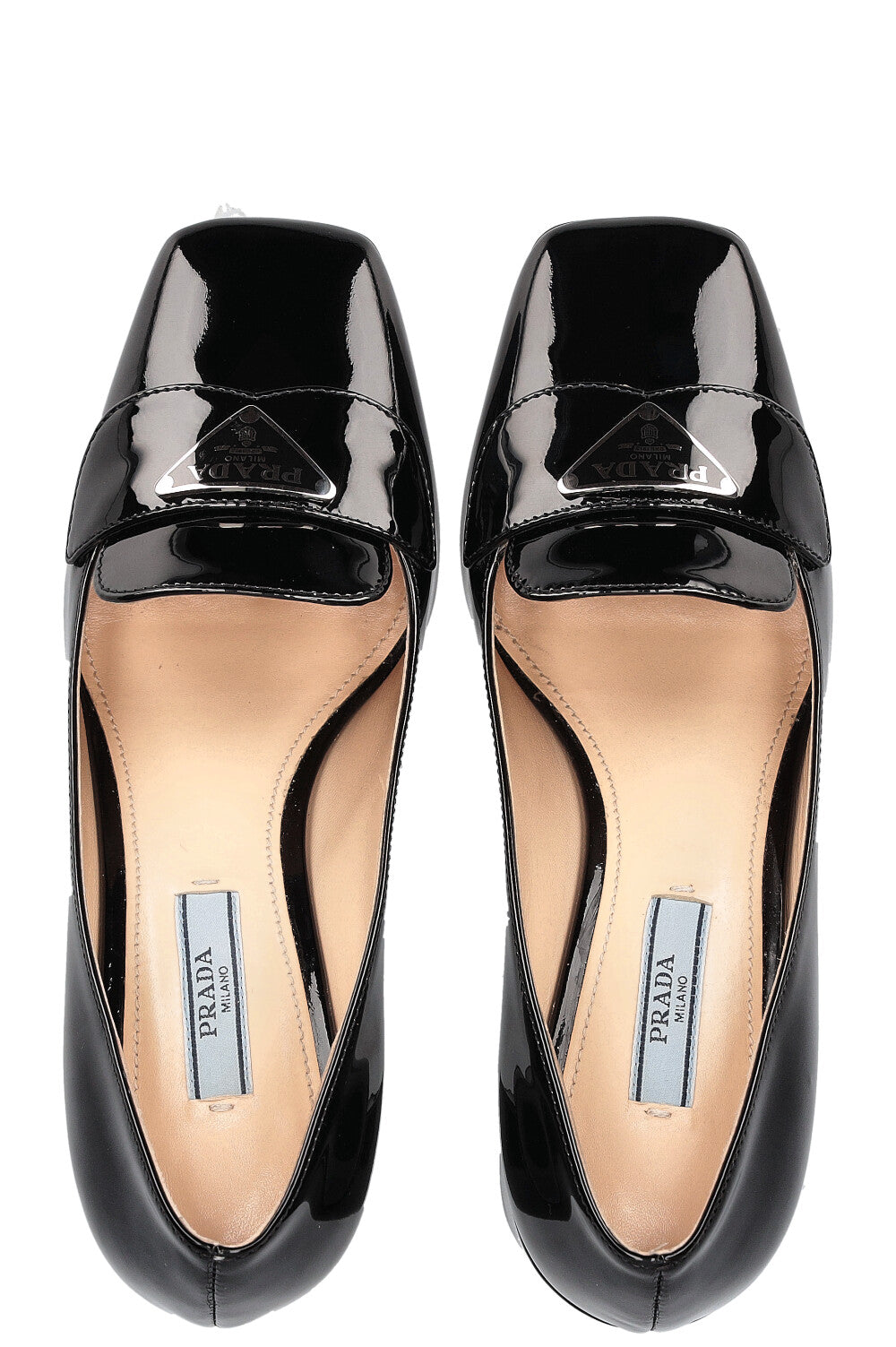 PRADA Logo Heels Patent Black