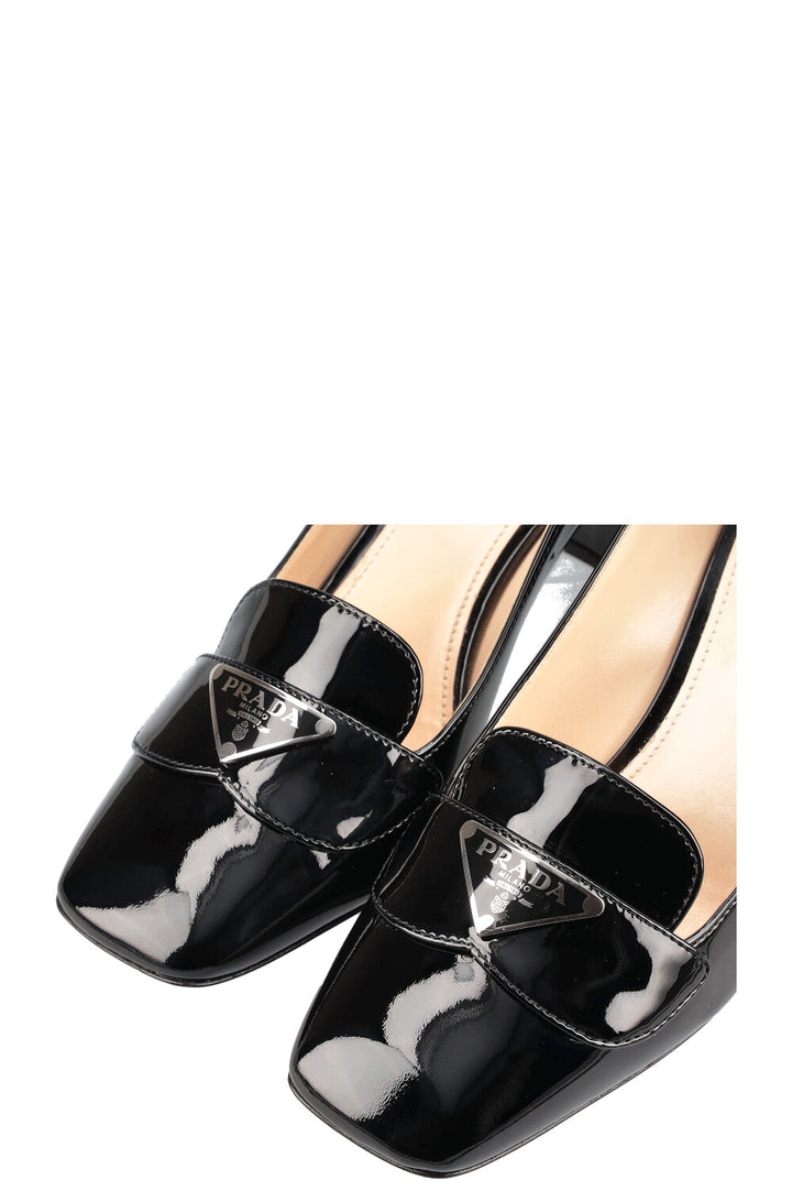 PRADA Logo Heels Patent Black