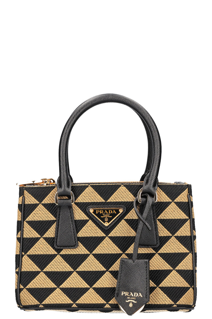 PRADA Galleria Bag Mini Canvas Black Beige