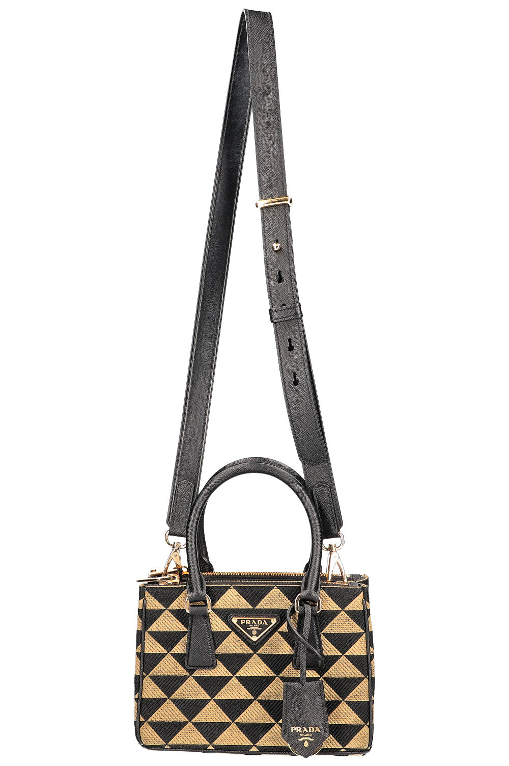 PRADA Galleria Bag Mini Canvas Black Beige