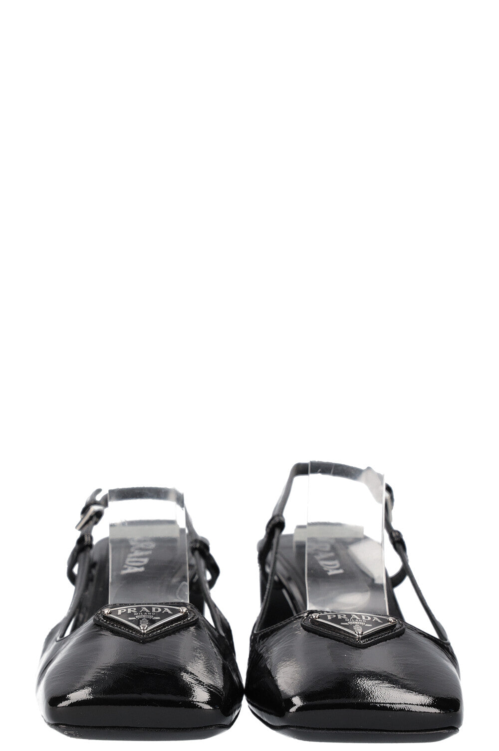 PRADA Logo Slingback Heels Patent Black