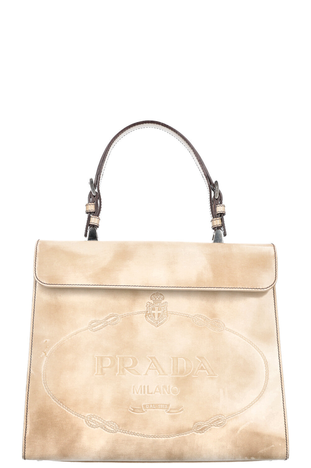PRADA Logo Top Handle Flap Bag Beige
