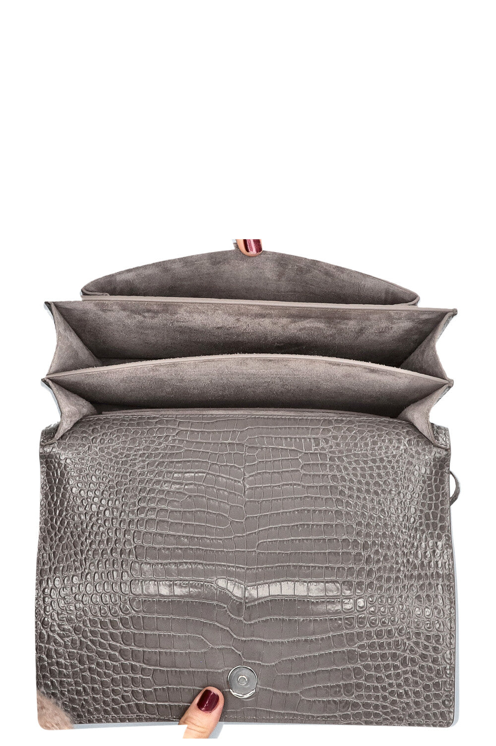 SAINT LAURENT Sunset Bag Grey Croc Embossed REAWAKE