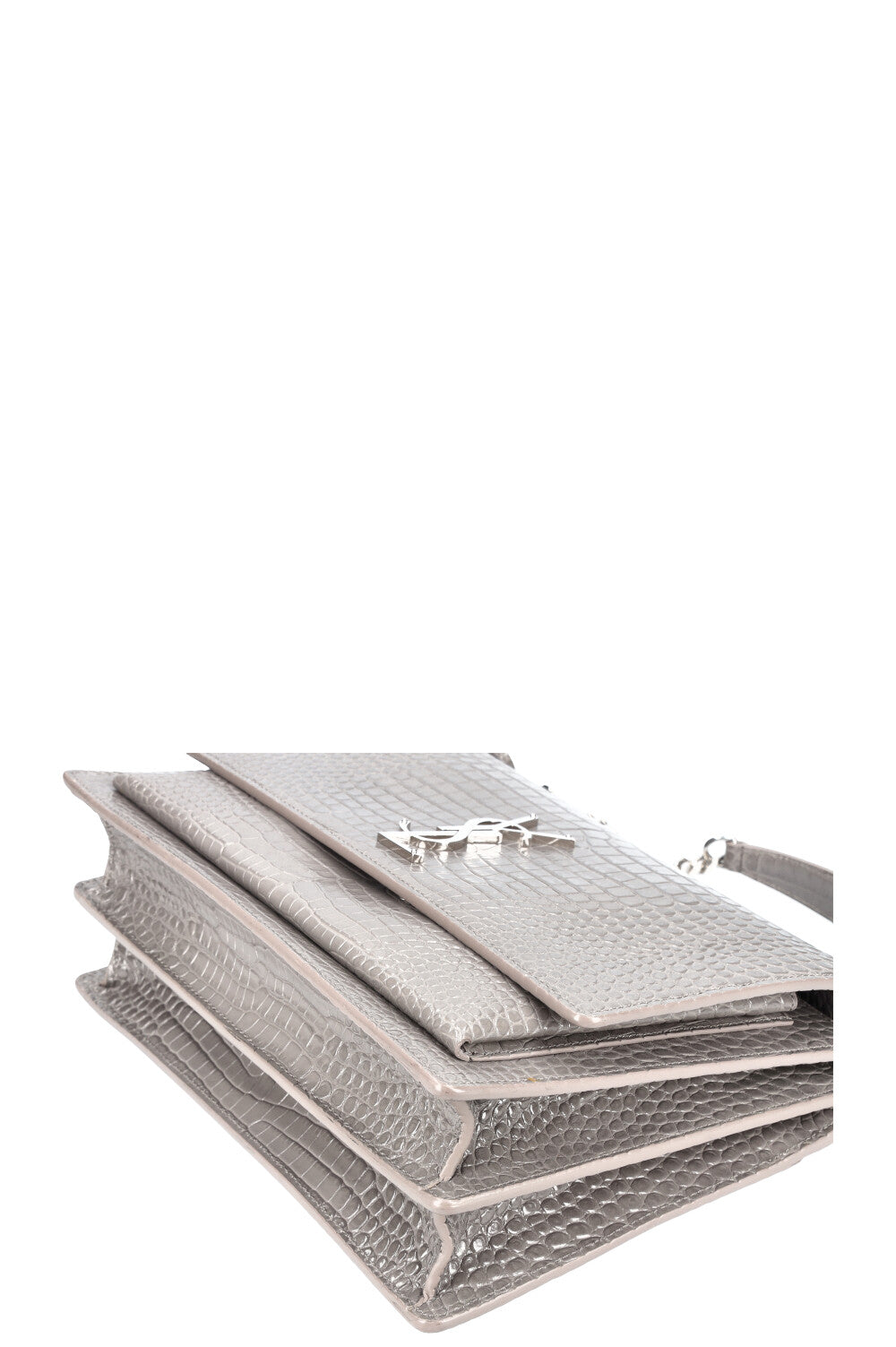 SAINT LAURENT Sunset Bag Gray Croc Embossed