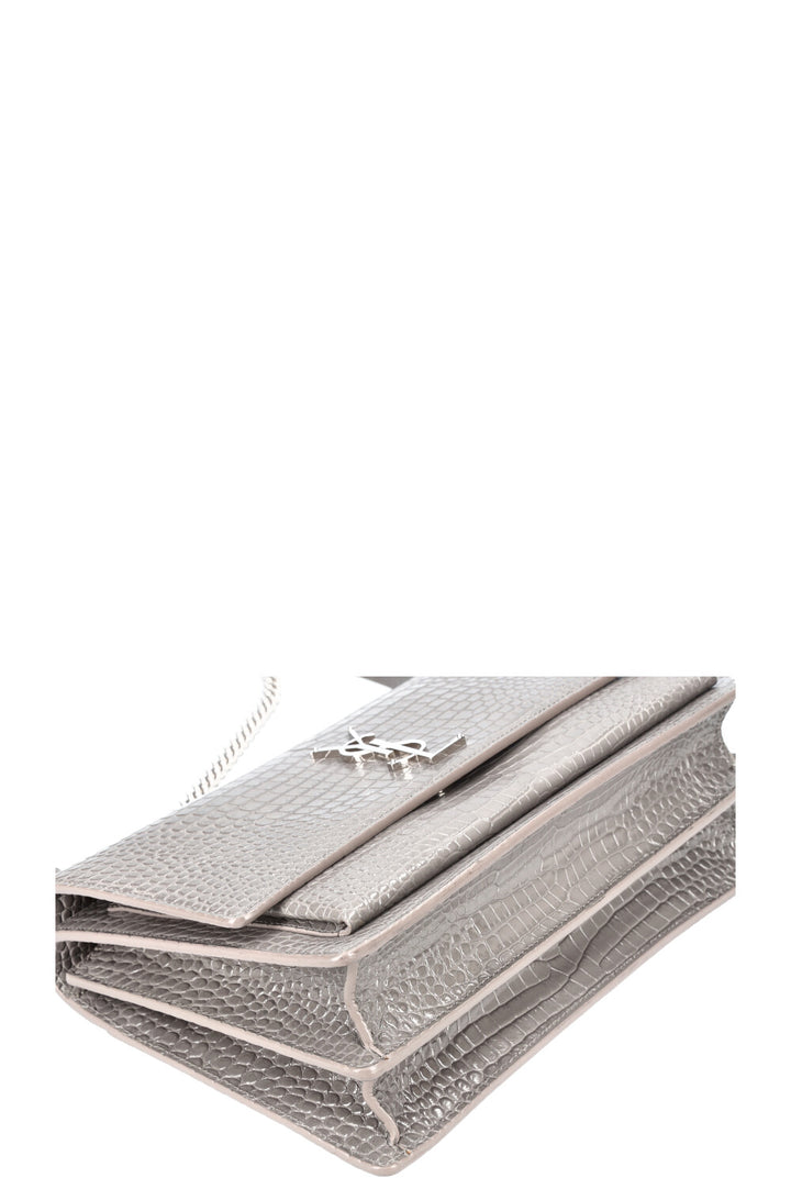 SAINT LAURENT Sunset Bag Gray Croc Embossed
