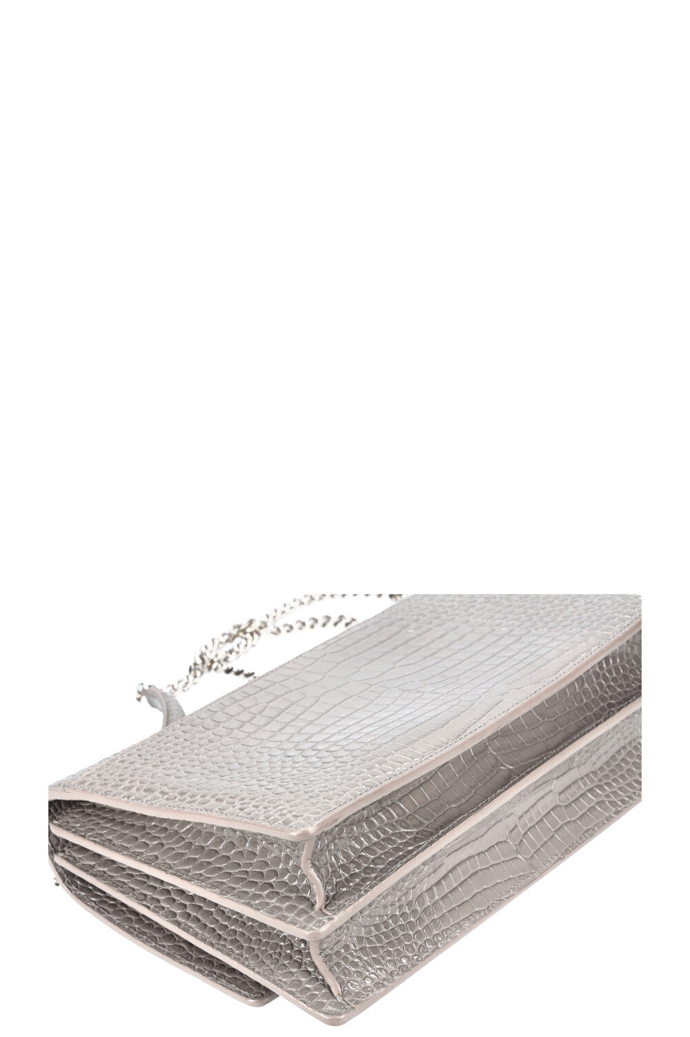 SAINT LAURENT Sunset Bag Gray Croc Embossed