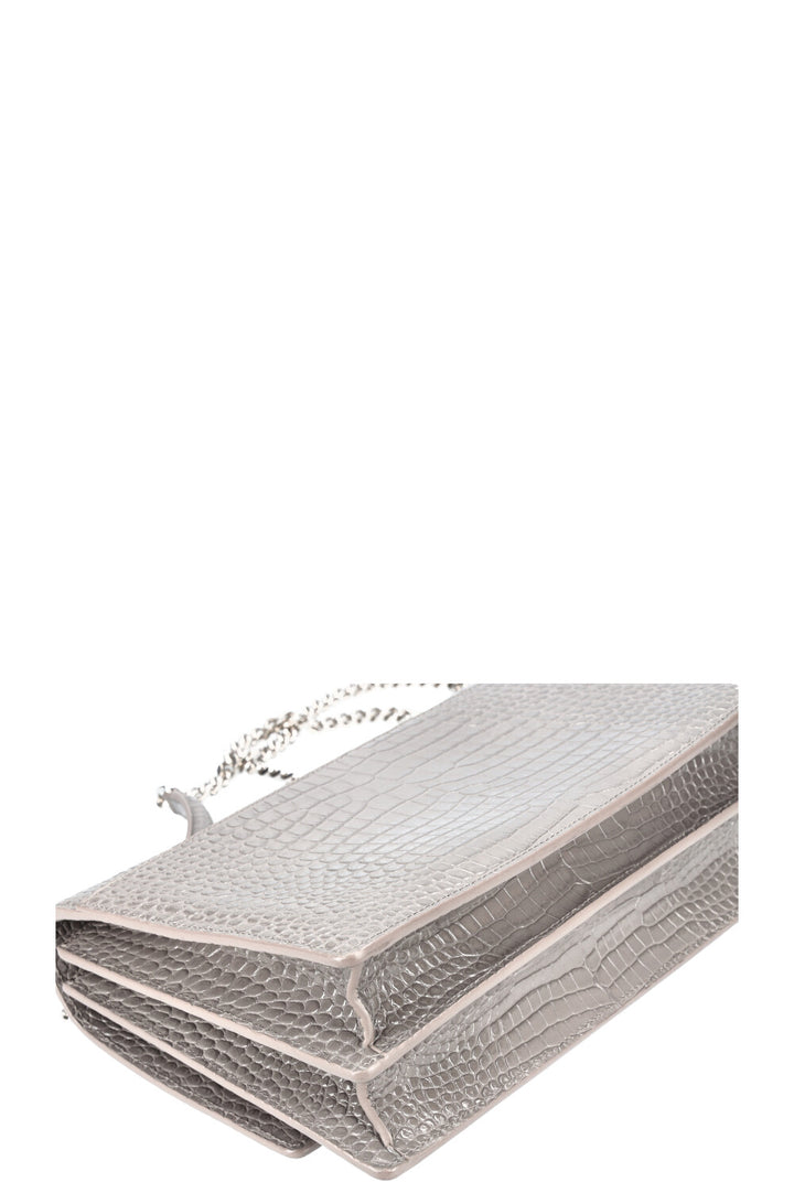 SAINT LAURENT Sunset Bag Grey Croc Embossed