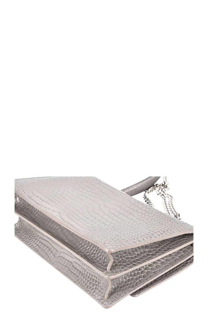 SAINT LAURENT Sunset Bag Gray Croc Embossed