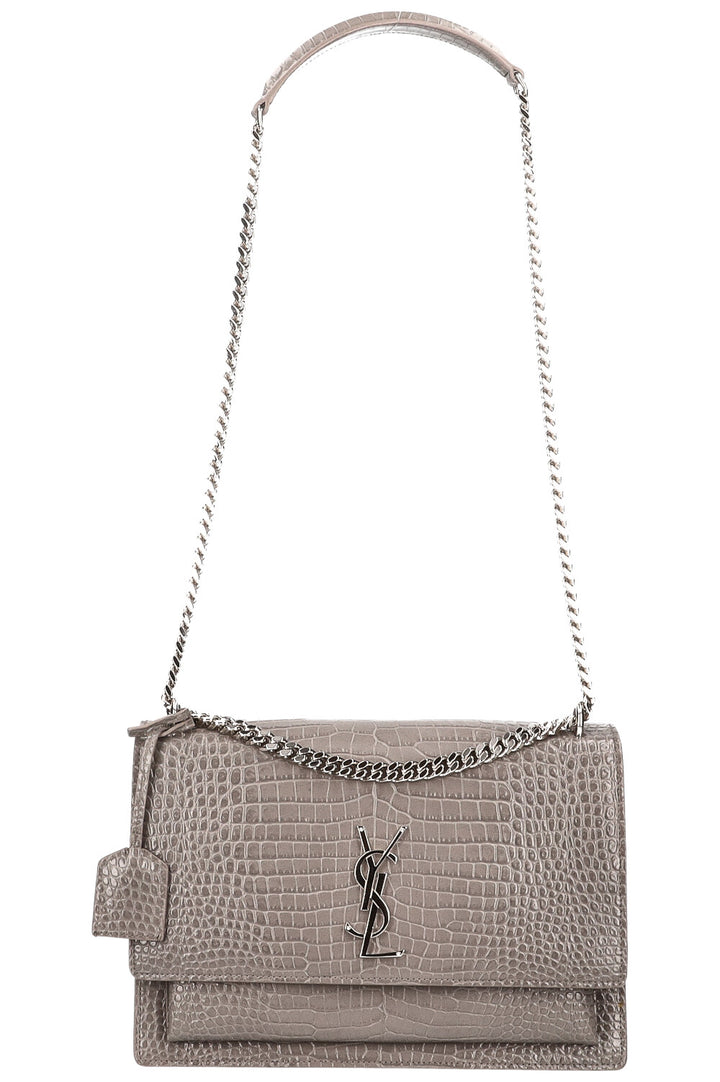 Saint Laurent Sunset Bag Grey Croc Embossed