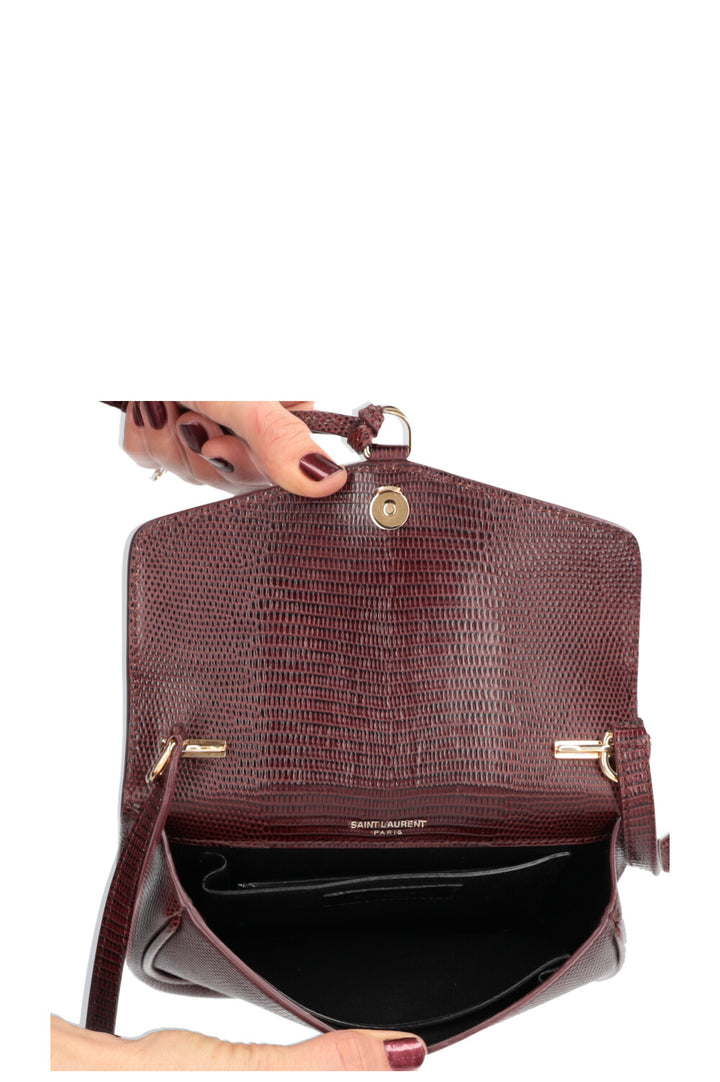 SAINT LAURENT Datcha Bag Lizard Effect Bordeaux