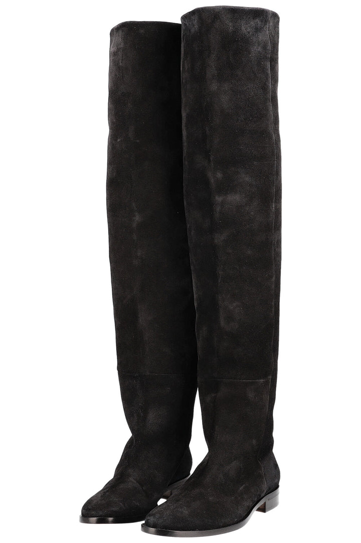 SAINT LAURENT Overknee Boots Black Suede