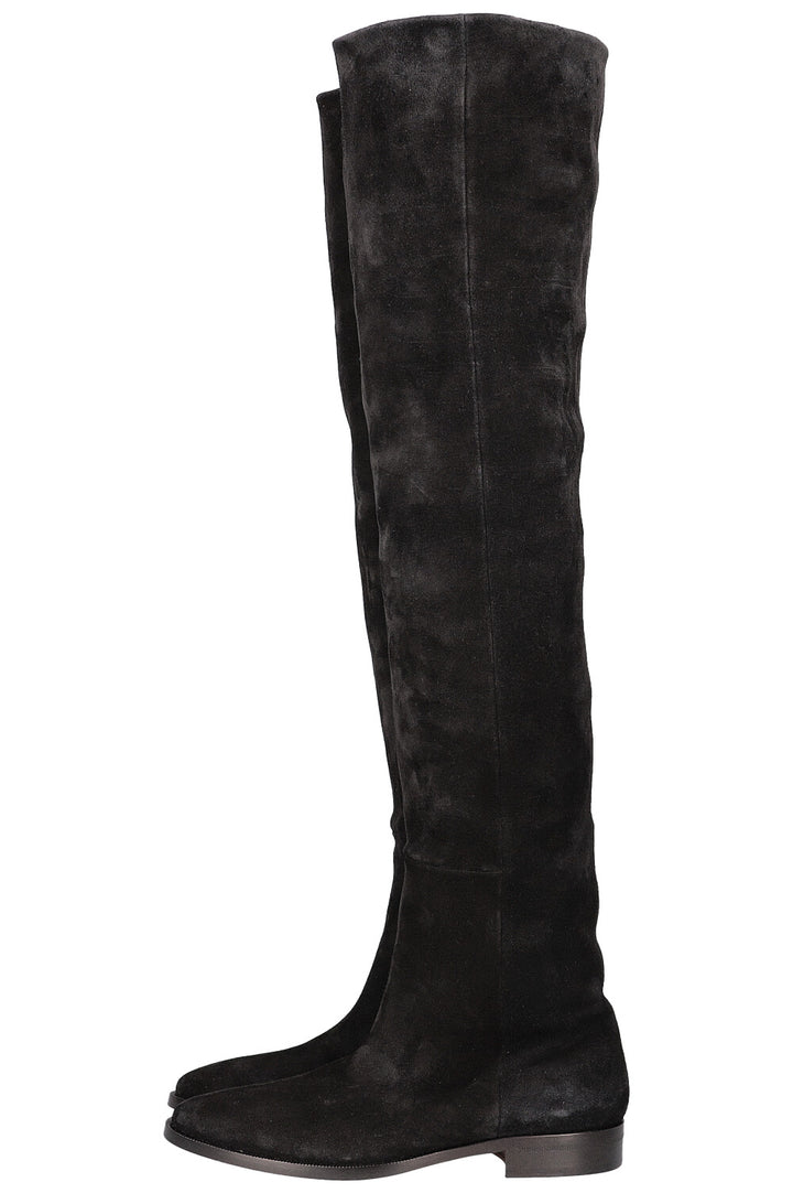 SAINT LAURENT Overknee Boots Black Suede