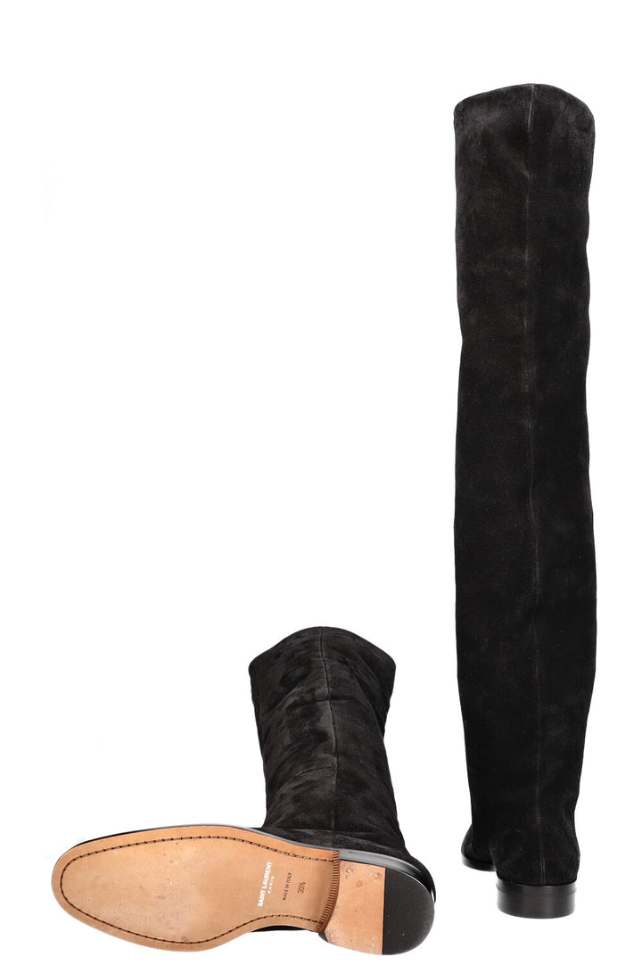 SAINT LAURENT Overknee Boots Black Suede