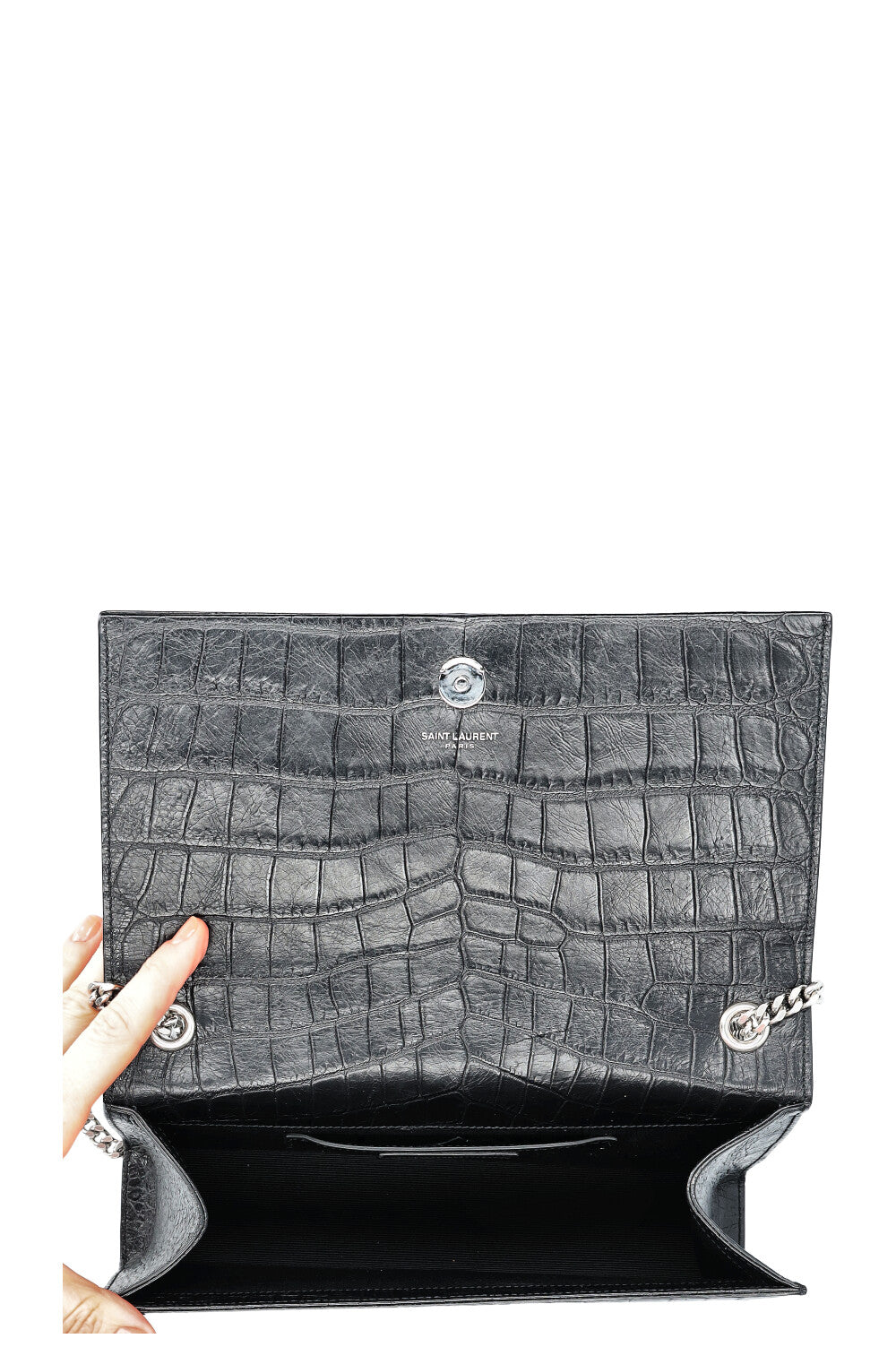 SAINT LAURENT Kate Sac Croc Embossé Moyen Noir