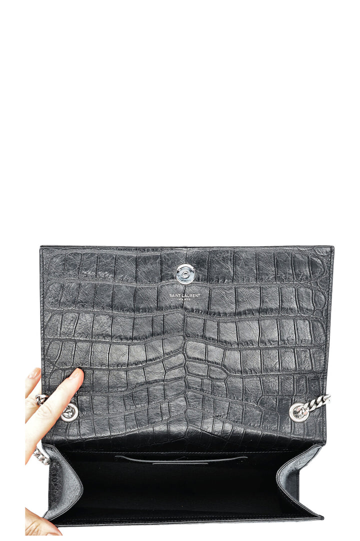 SAINT LAURENT Kate Sac Croc Embossé Moyen Noir