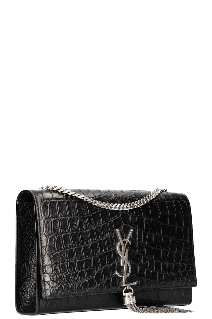 SAINT LAURENT Kate Sac Croc Embossé Moyen Noir