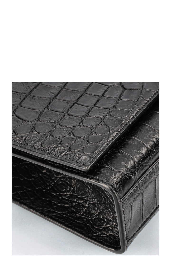 SAINT LAURENT Kate Bag Croc Embossed Medium Black