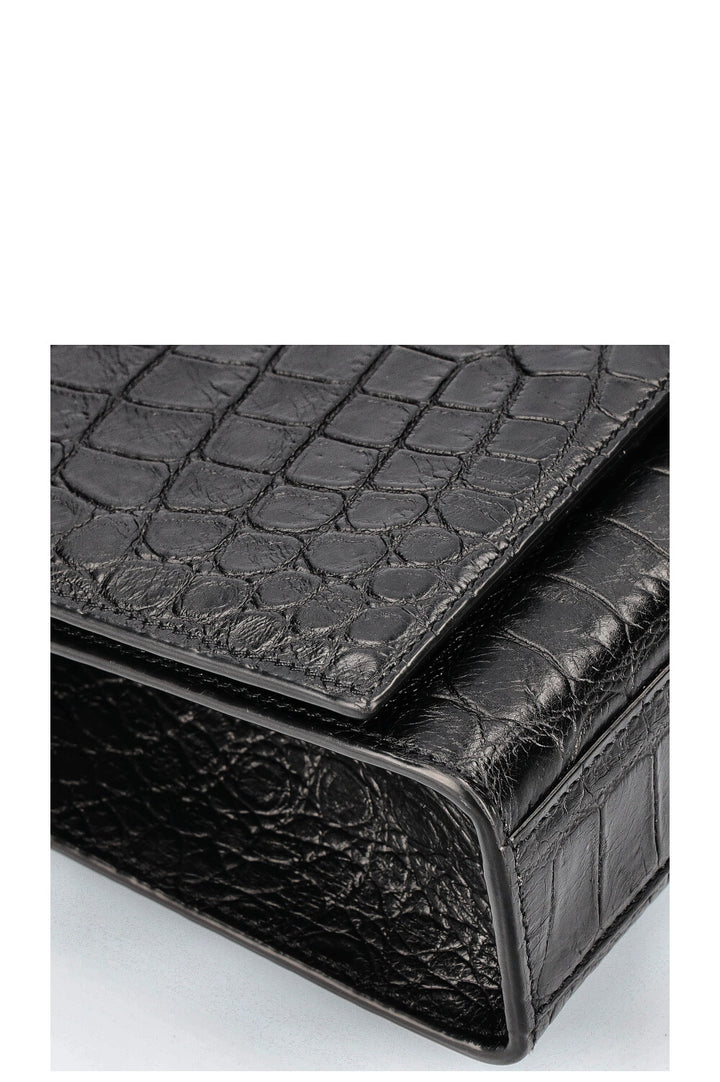 SAINT LAURENT Kate Sac Croc Embossé Moyen Noir