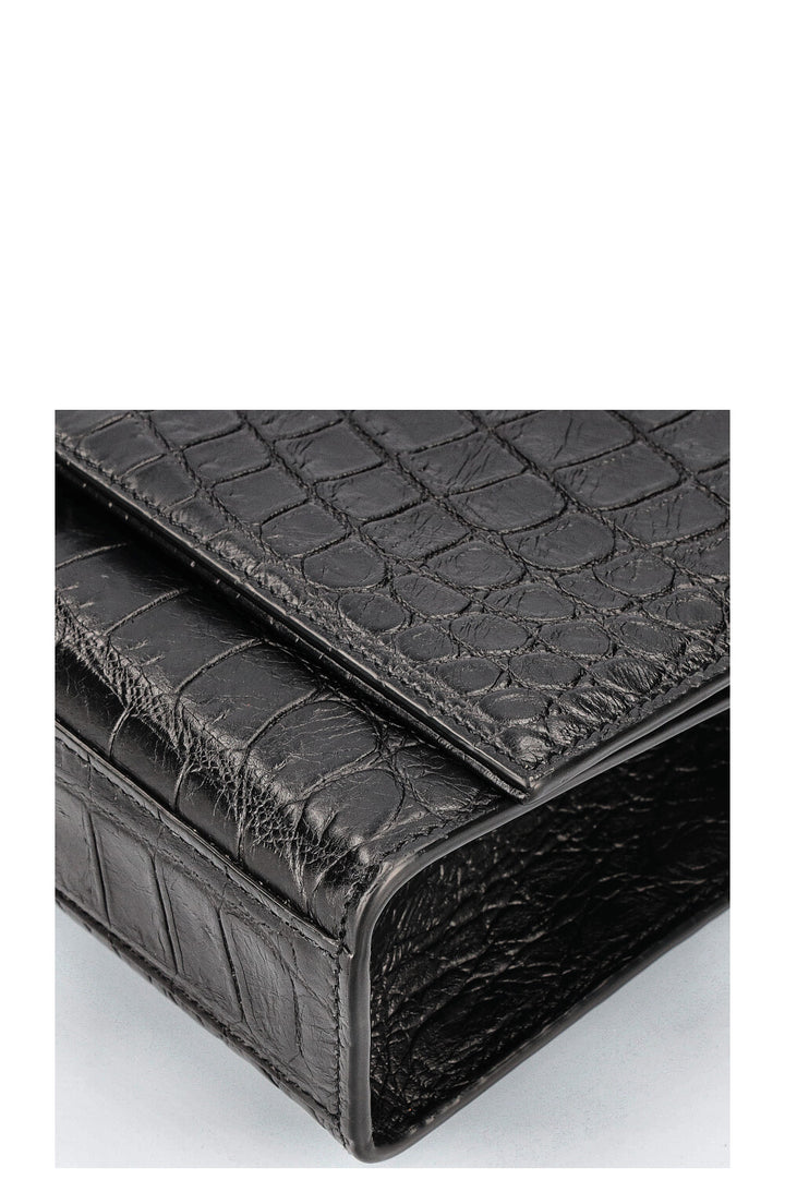 SAINT LAURENT Kate Sac Croc Embossé Moyen Noir