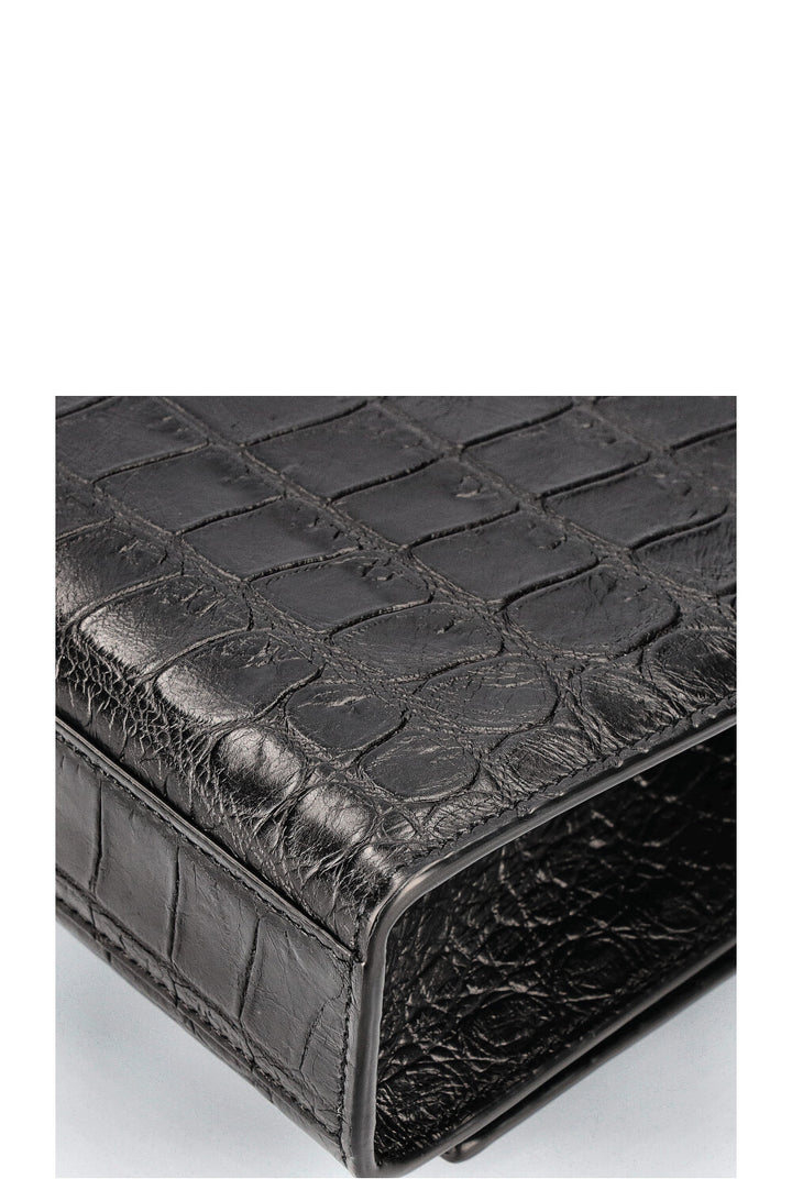 SAINT LAURENT Kate Sac Croc Embossé Moyen Noir