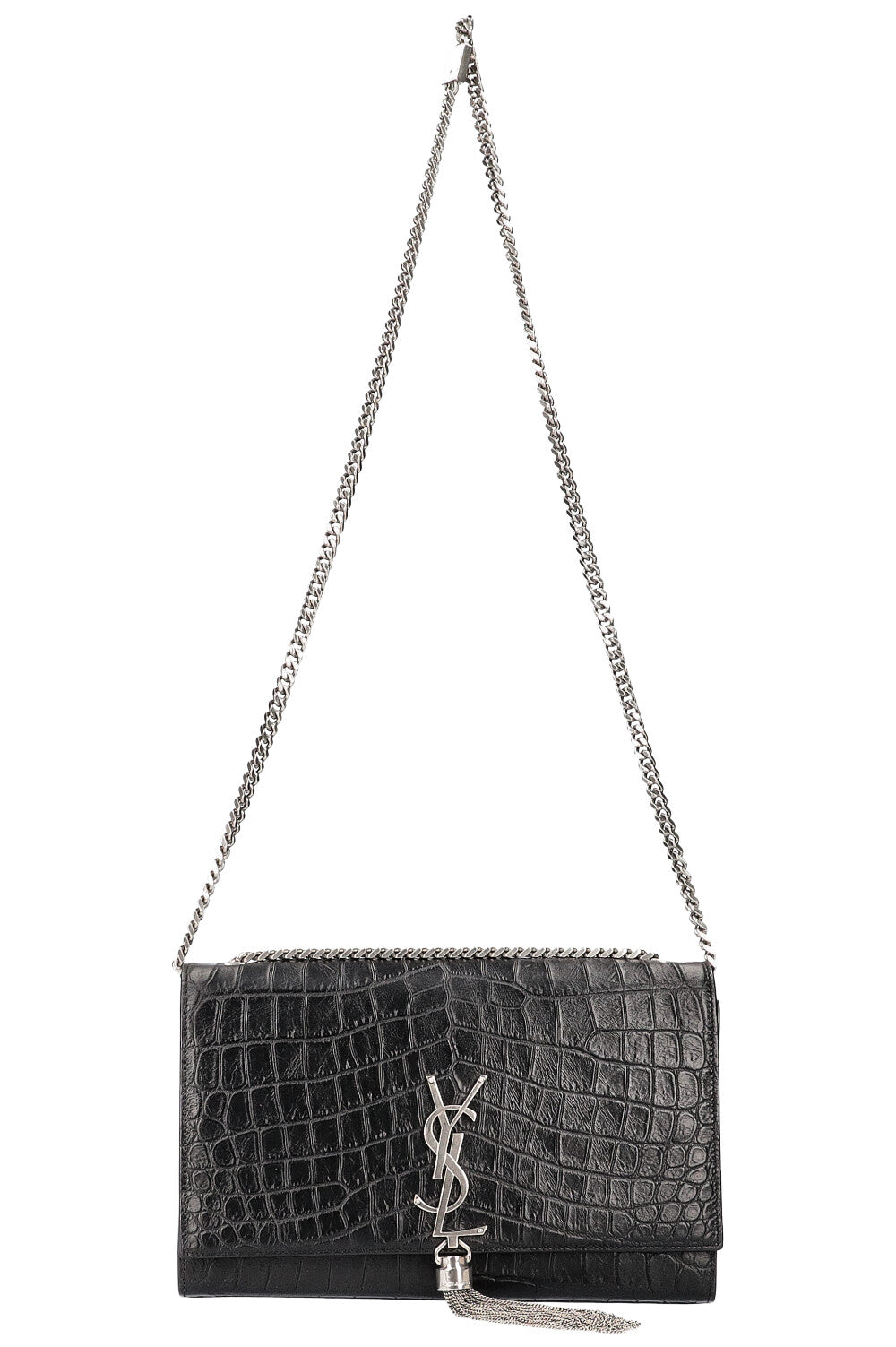 SAINT LAURENT Kate Bag Croc Embossed Medium Black