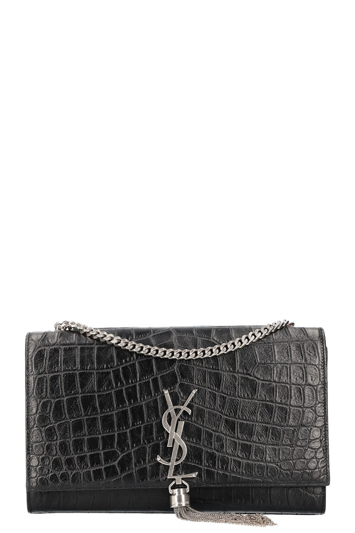 SAINT LAURENT Kate Sac Croc Embossé Moyen Noir