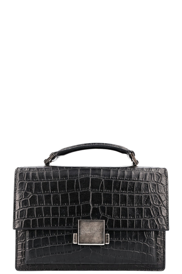 SAINT LAURENT Sac Bellechasse Moyen Embossé Croco Noir