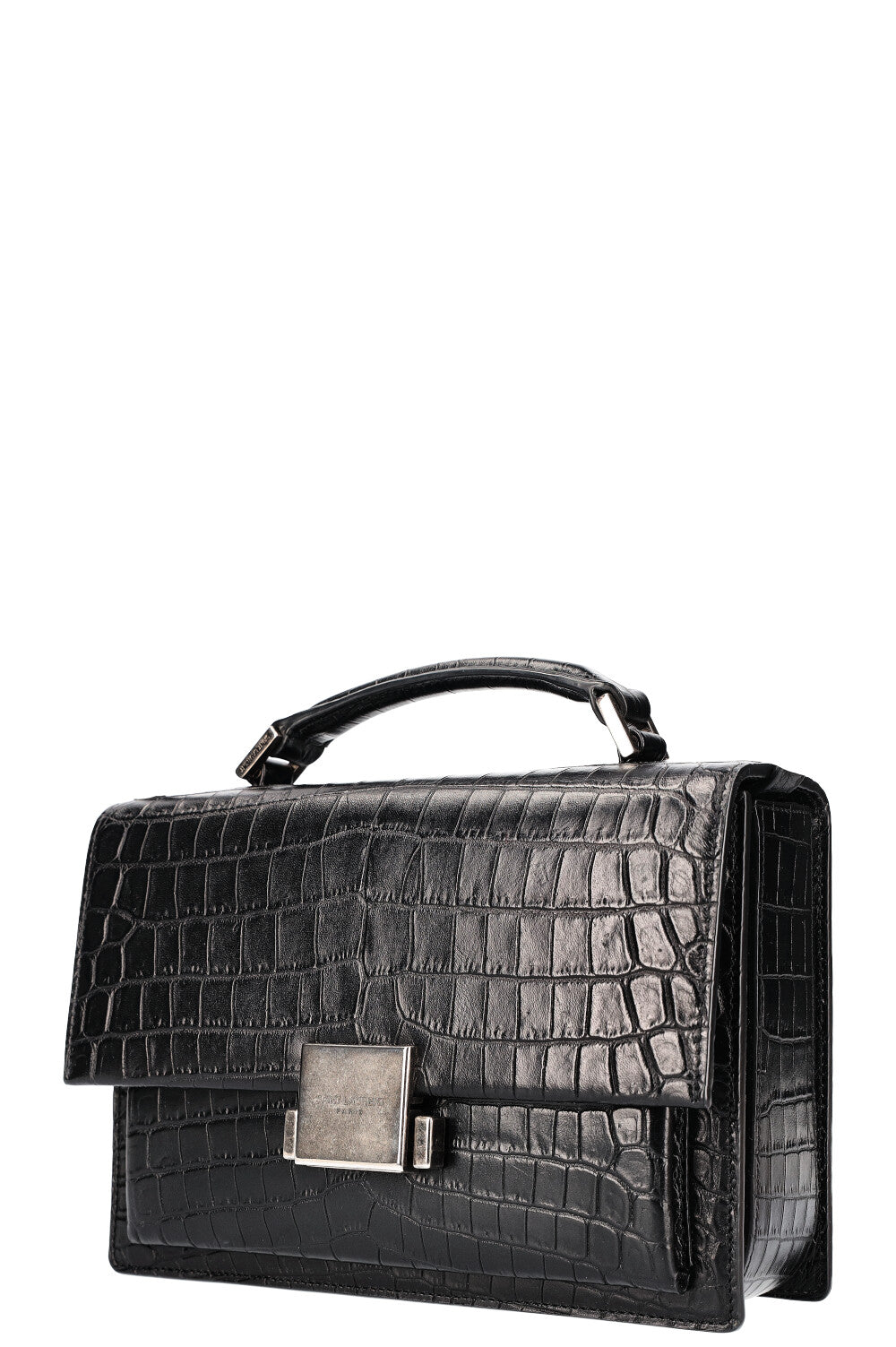 SAINT LAURENT Bellechasse Bag Medium Croc Embossed Black