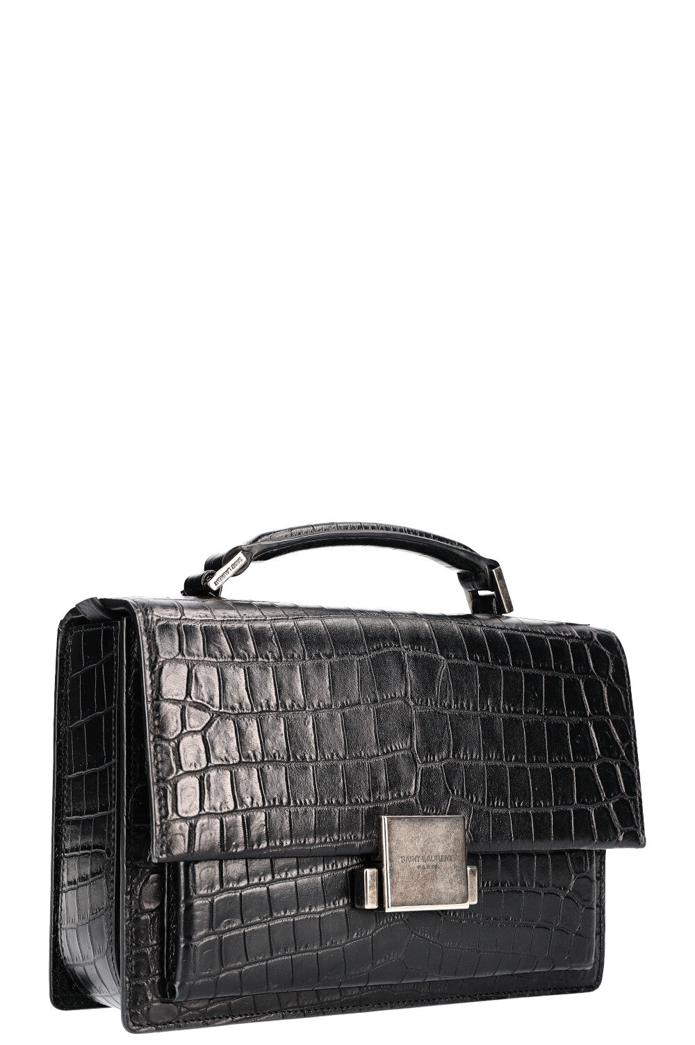 SAINT LAURENT Sac Bellechasse Moyen Embosse Croco Noir REAWAKE
