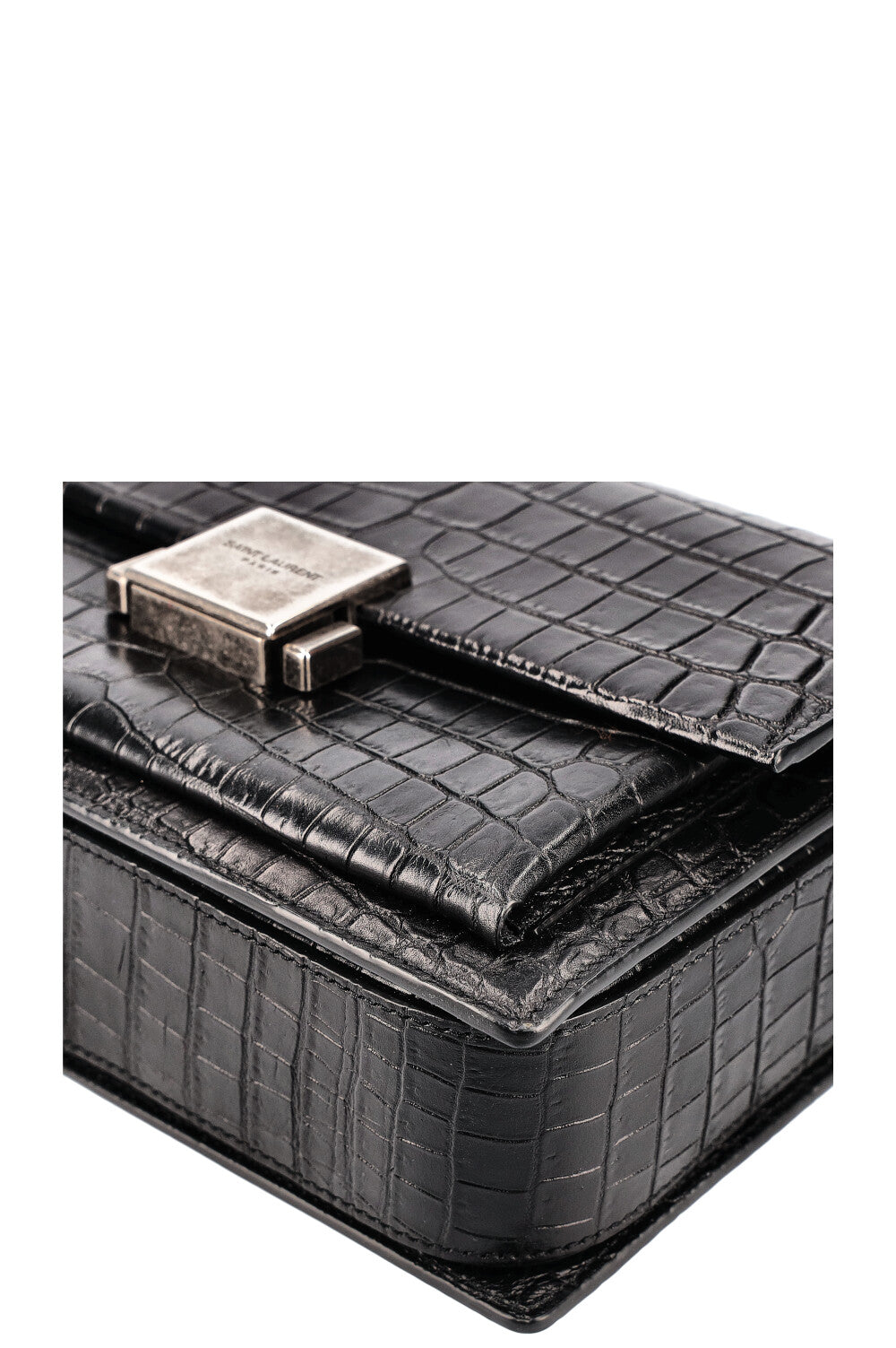 SAINT LAURENT Bellechasse Bag Medium Croc Embossed Black REAWAKE