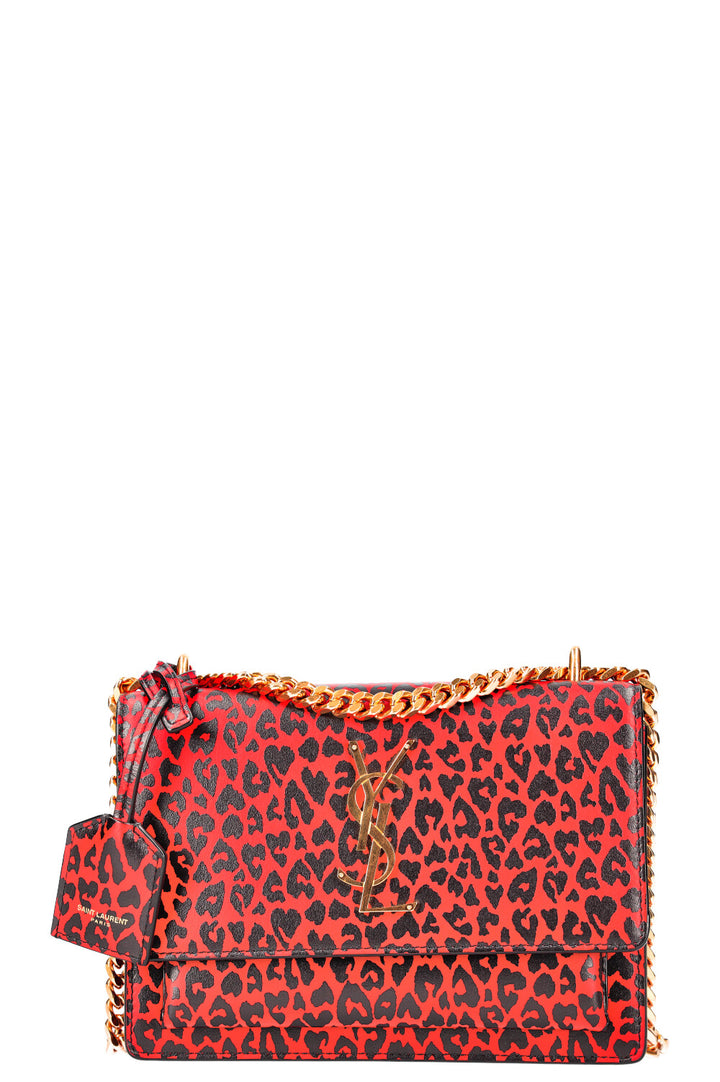 SAINT LAURENT Sunset Bag Small Red Cheetah