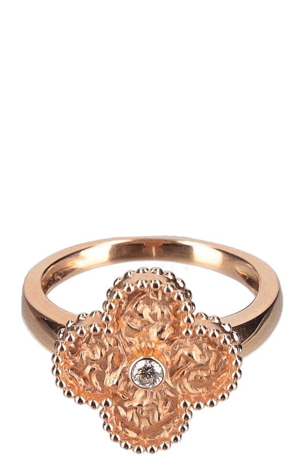 VAN CLEEF&ARPLES Vintage Alhambra Ring Textured with Diamond 18k Rose Gold