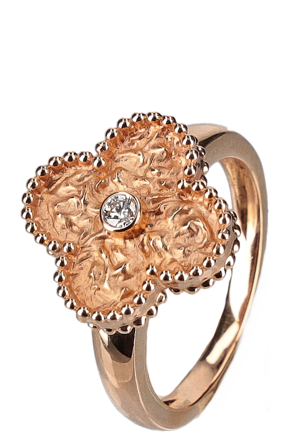VAN CLEEF&ARPLES Vintage Alhambra Ring Textured with Diamond 18k Rose Gold