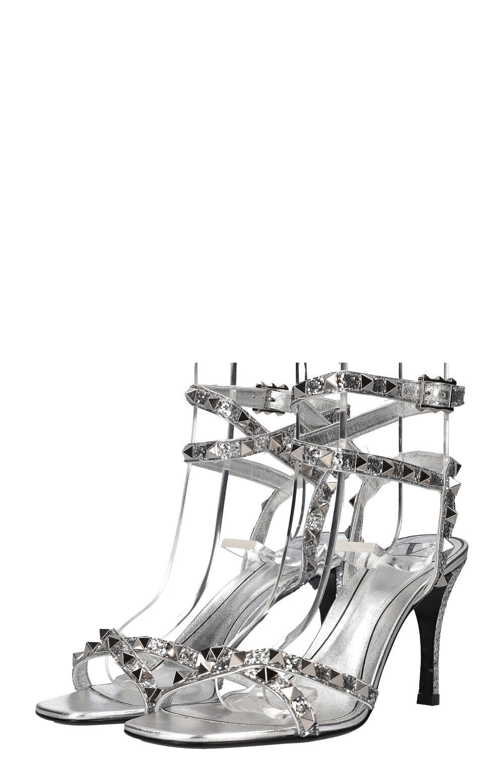 VALENTINO Rockstud Heels Glitter Silver