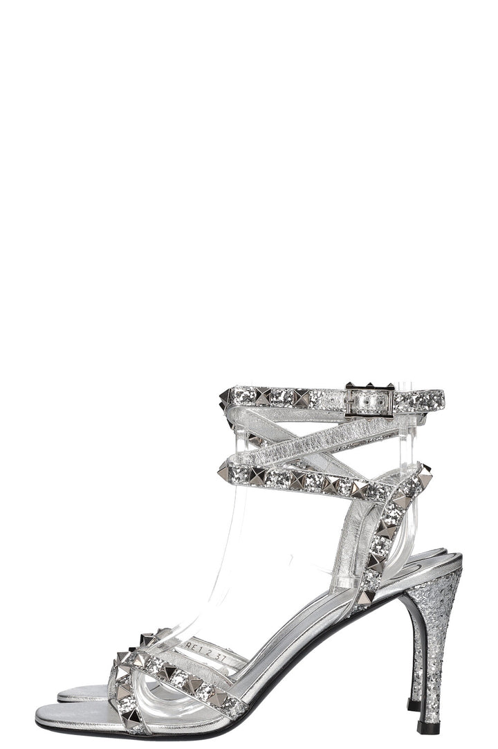 VALENTINO Rockstud Heels Glitter Silver