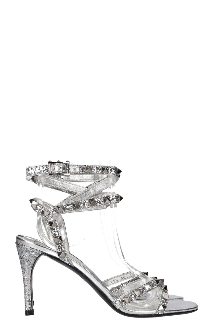 VALENTINO Rockstud Heels Glitter Silver