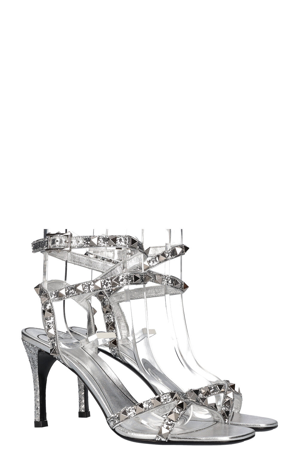 VALENTINO Rockstud Heels Glitter Silver