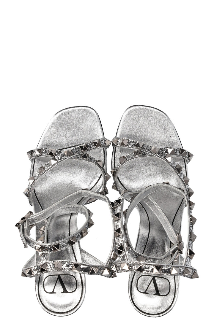 VALENTINO Rockstud Heels Glitter Silver